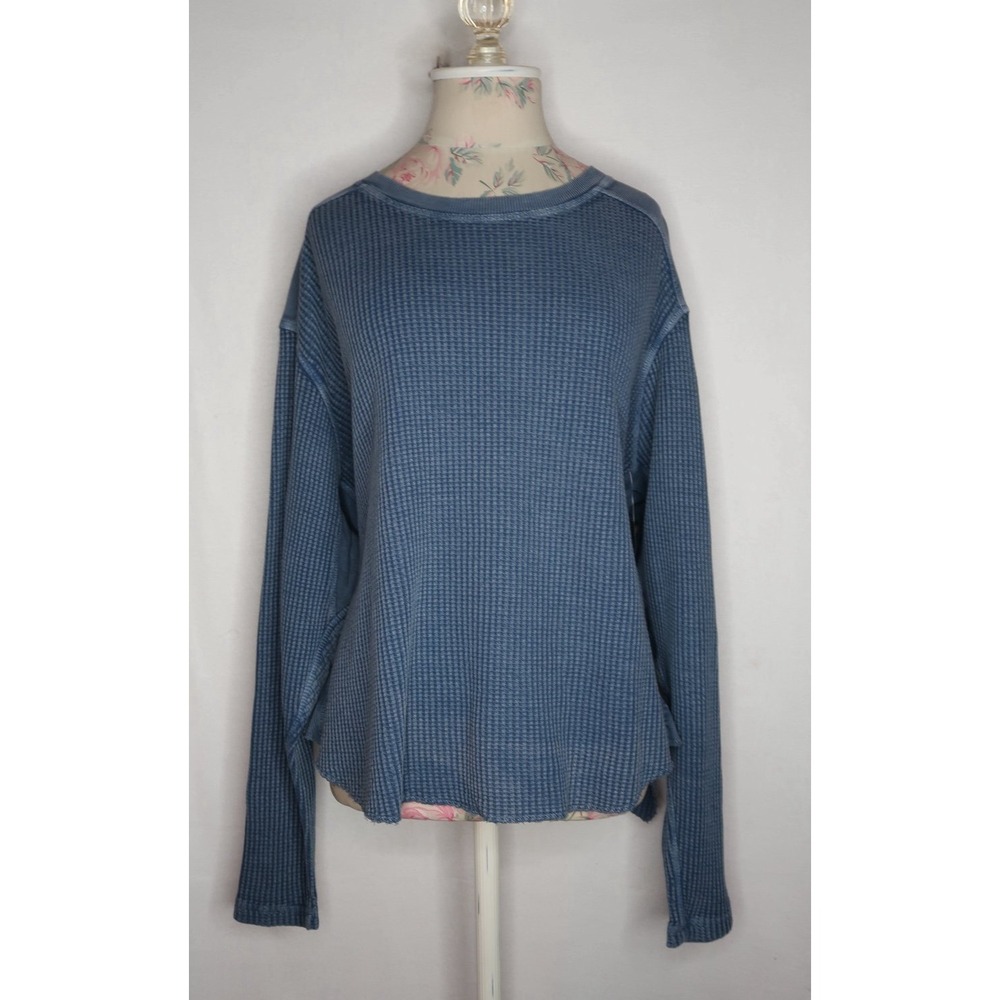 Free People FP One Blake Thermal Top Womens S Dark Denim Blue Oversized NWT